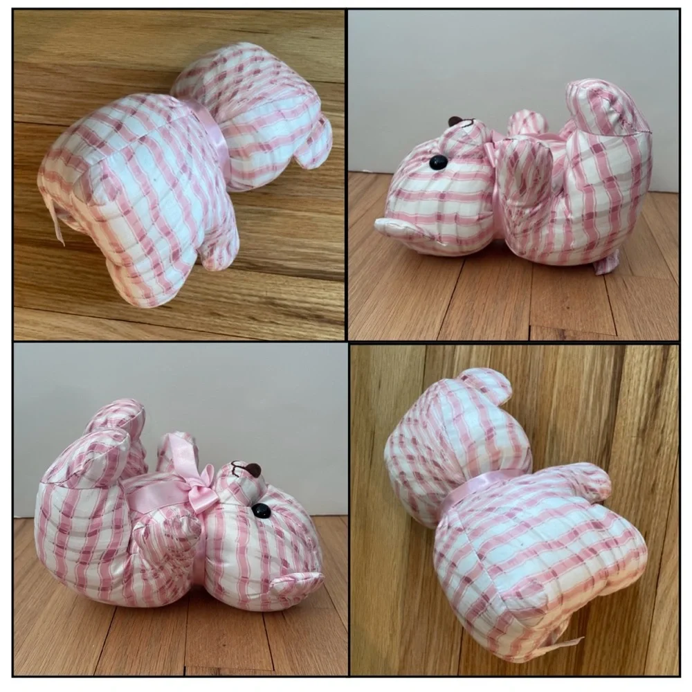 NWOT Saks Fifth Avenue Vintage Pink/White w/It. tan Striped Bear, stuffed muslin
